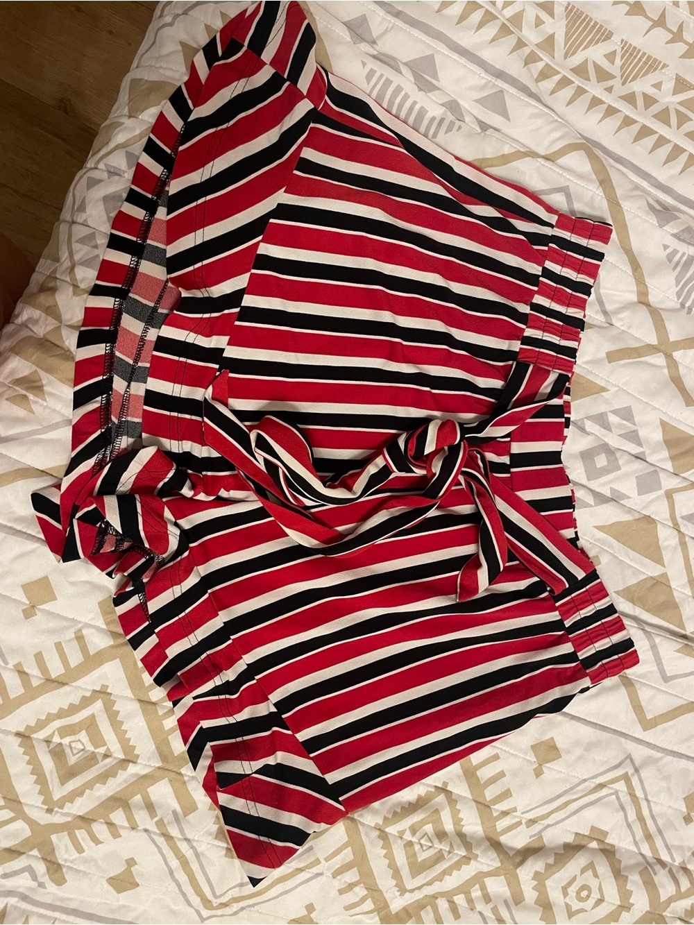 Express Women’s Red & Black Striped Tie-Waist Top